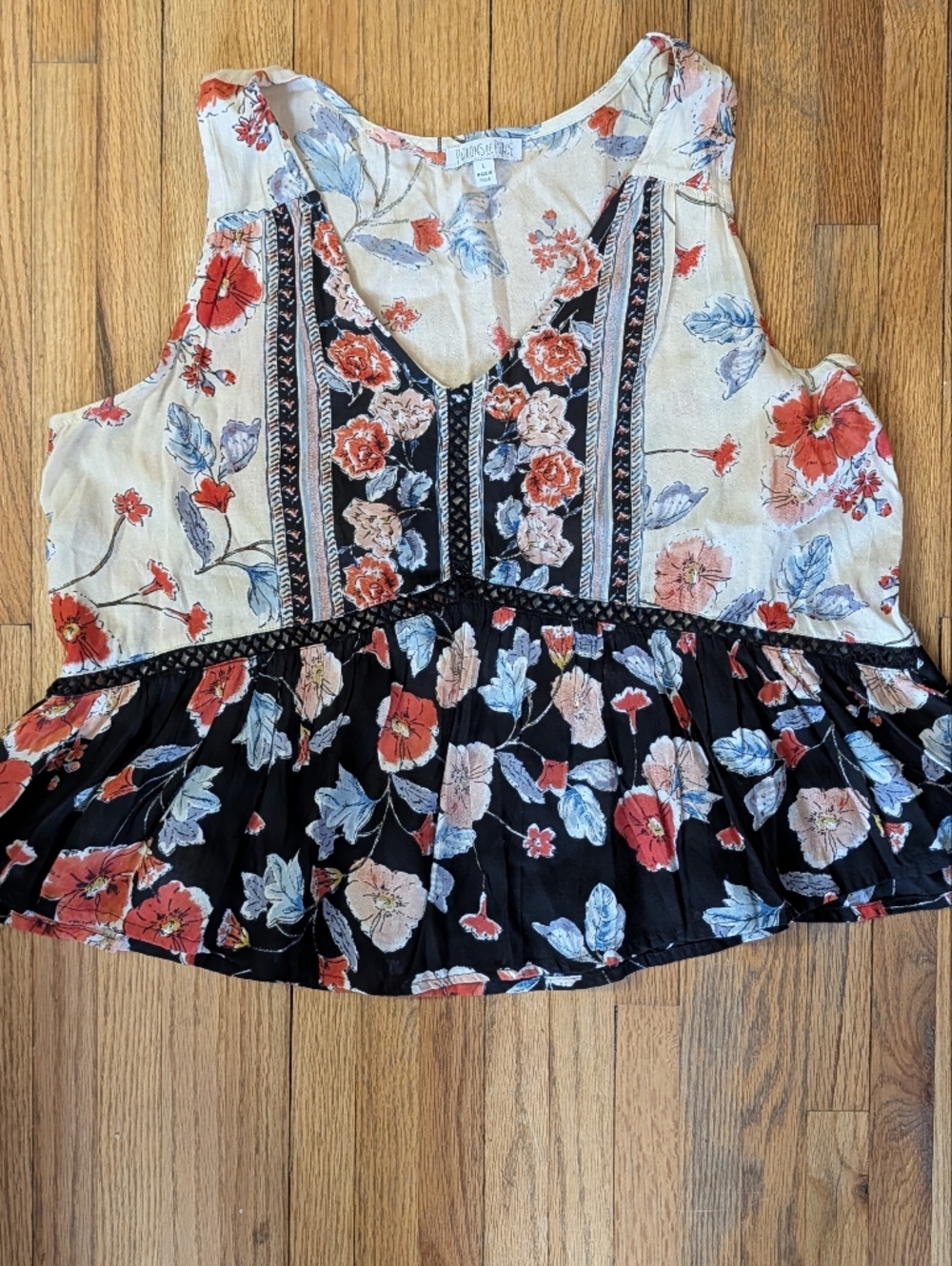 Patrons of Peace Boho Floral Lace Trim Tank